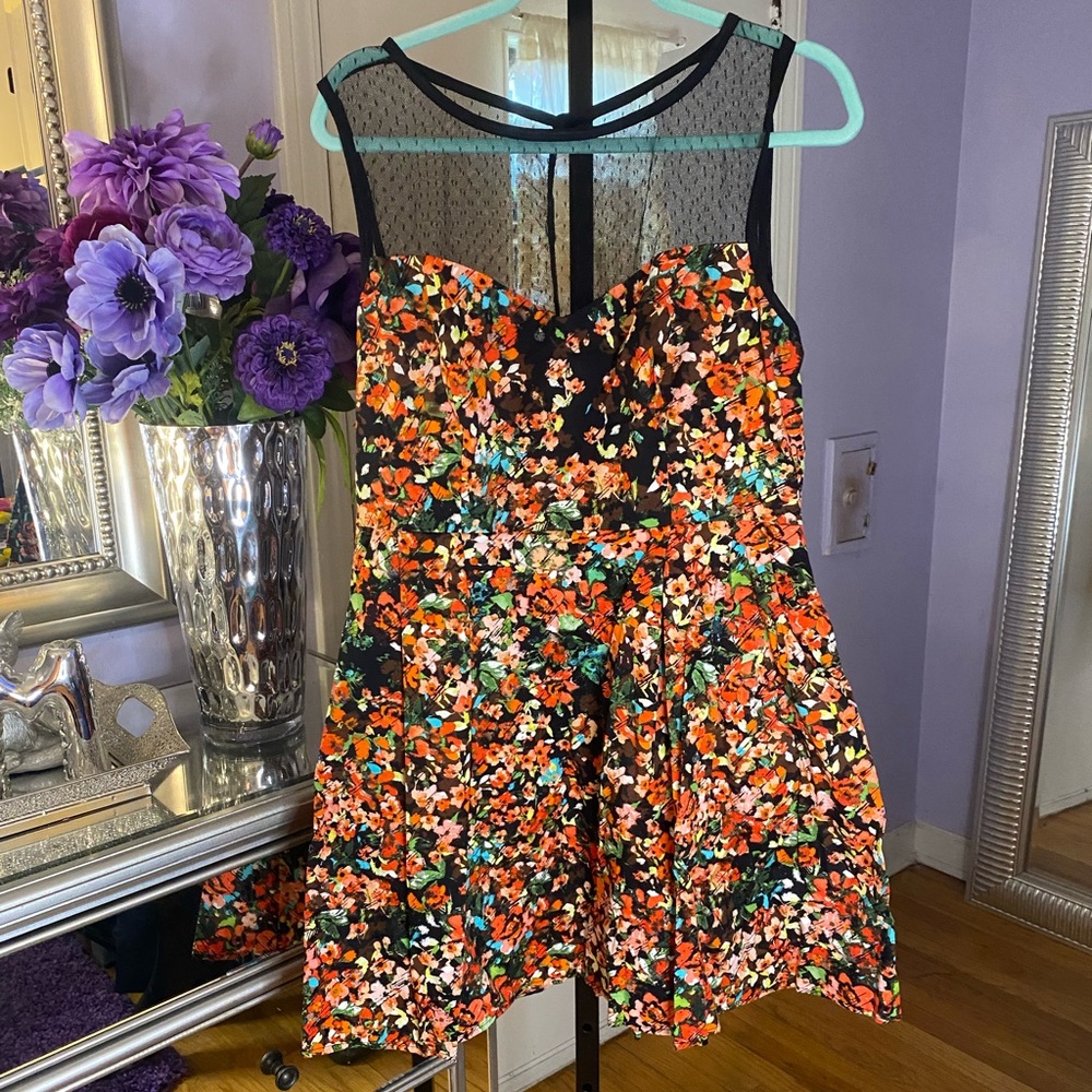 Floral and lace fit and flare dress